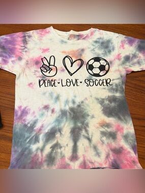 Peace Love Soccer Tie-Dye Tee - Pastel Multi